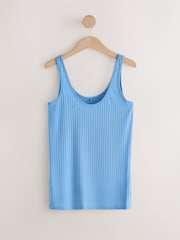 Blue/Brown Strappy Scoop Neck Ribbed Vests 2 Pack - Image 2 of 5