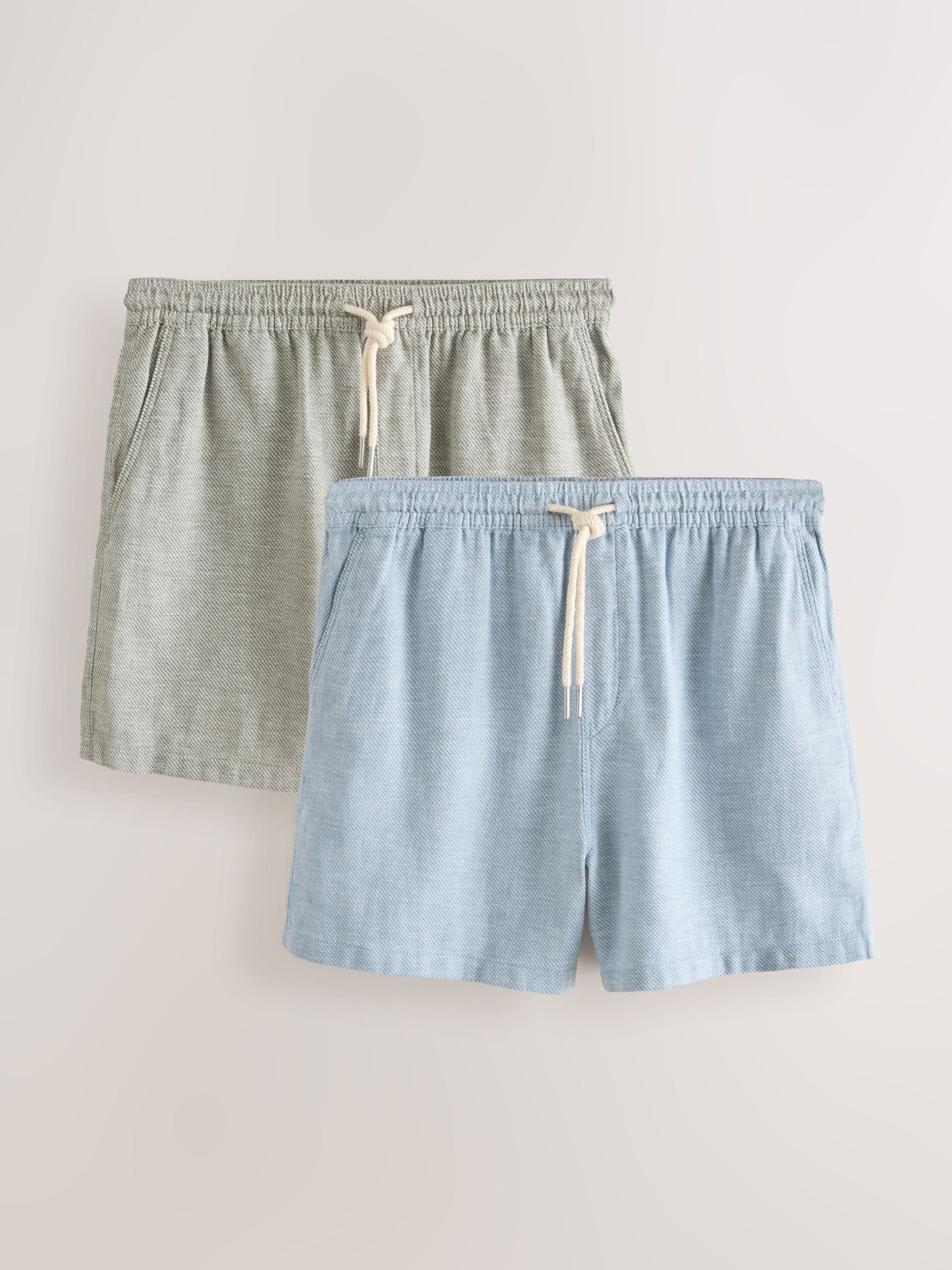 Buy Blue/Green Linen Blend Elasticated Waist Shorts 2 Pack from