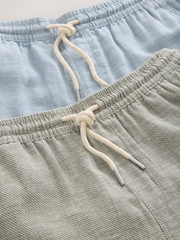 Azul/Verde - Pantalones cortos de lino Blend con cintura elástica (paquete de 2) - Imagen 9 de 12