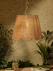 Natural Scalloped Rattan Solar Pendant - Image 1 of 4