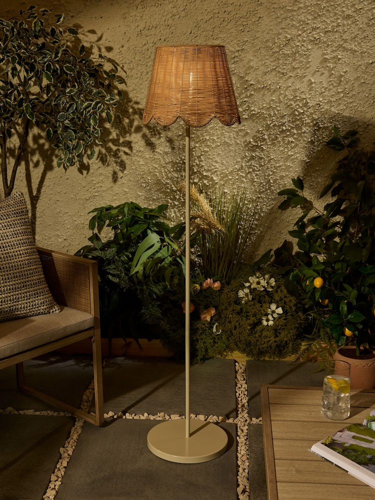 Natural Scalloped Rattan Outdoor Solar Floor Lamp - Image 1 of 5