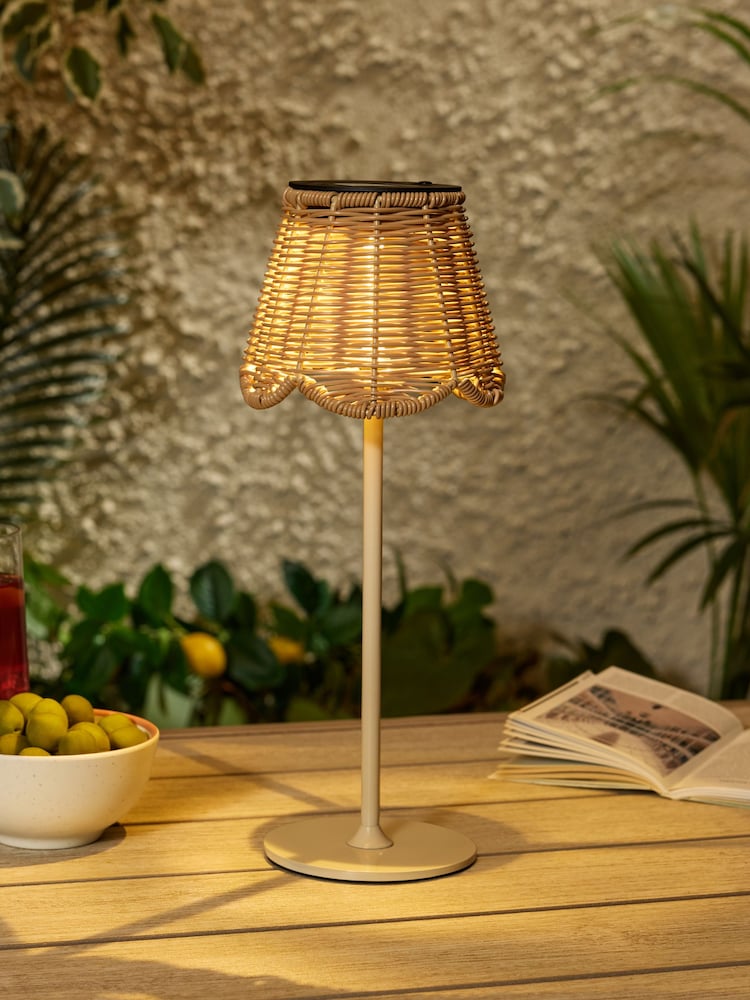 Natural Scalloped Rattan Outdoor Table Lamp - Image 1 of 5