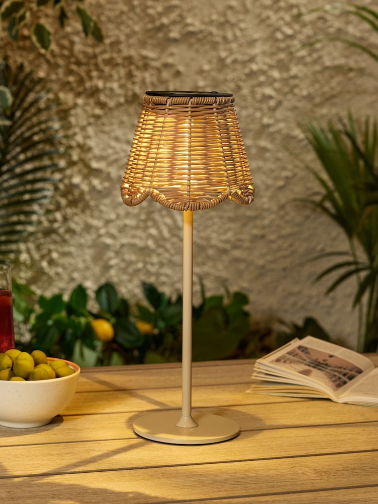 Natural Scalloped Rattan Outdoor Table Lamp - Image 2 of 5