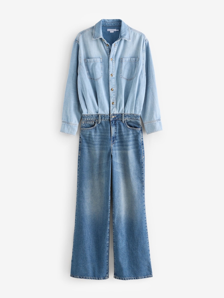 Good American Blue Denim Shirt Jumpsuit - Image 1 of 1 Good American Blue Denim Shirt Jumpsuit - Image 1 of 1