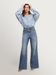 Good American Blue Denim Shirt Jumpsuit - Image 5 of 7