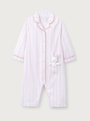 The White Company Pink Stripe Bunny Toy Classic Sleepsuit - Image 1 of 2