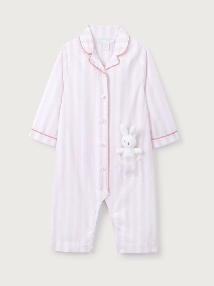The White Company Pink Stripe Bunny Toy Classic Sleepsuit - Image 1 of 2 The White Company Pink Stripe Bunny Toy Classic Sleepsuit - Image 1 of 2