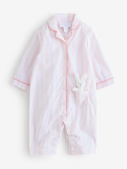 The White Company Pink Stripe Bunny Toy Classic Sleepsuit - Image 2 of 2
