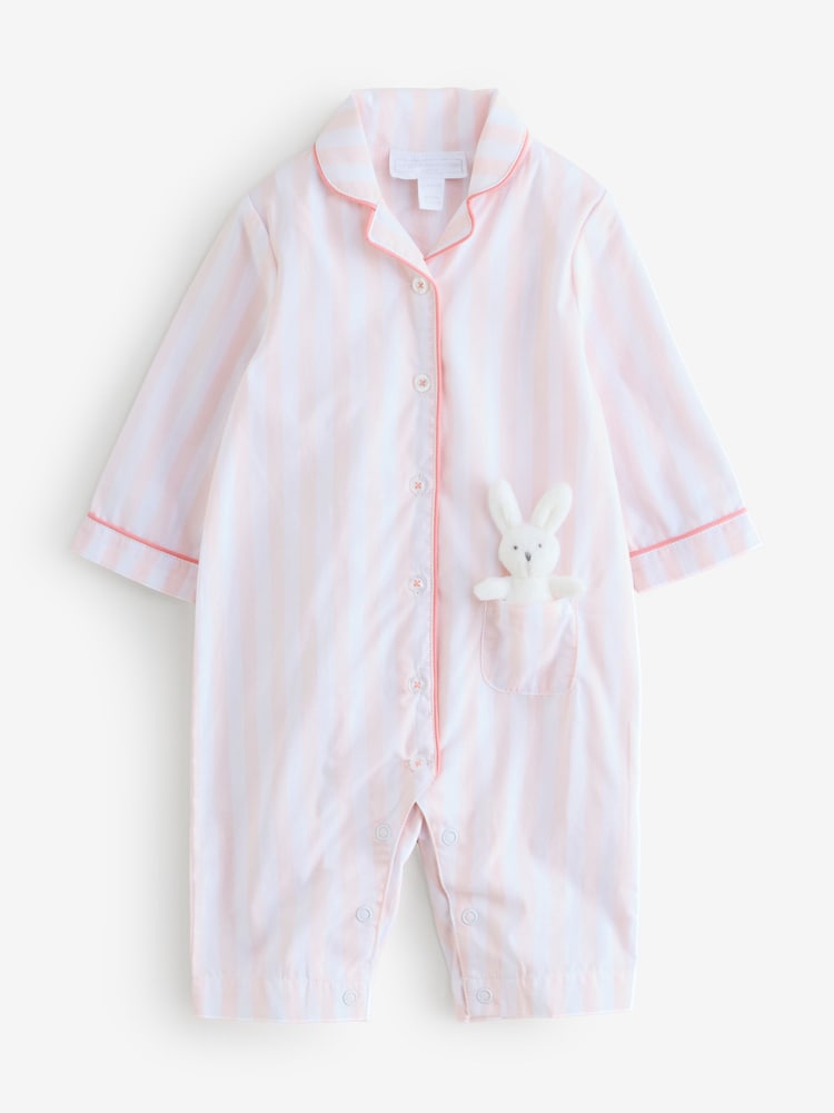 The White Company Pink Stripe Bunny Toy Classic Sleepsuit - Image 2 of 2 The White Company Pink Stripe Bunny Toy Classic Sleepsuit - Image 2 of 2