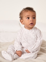 The White Company White Clementine Floral Frill Wrap Sleepsuit - Image 1 of 5