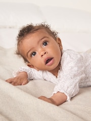 The White Company White Clementine Floral Frill Wrap Sleepsuit - Image 3 of 5