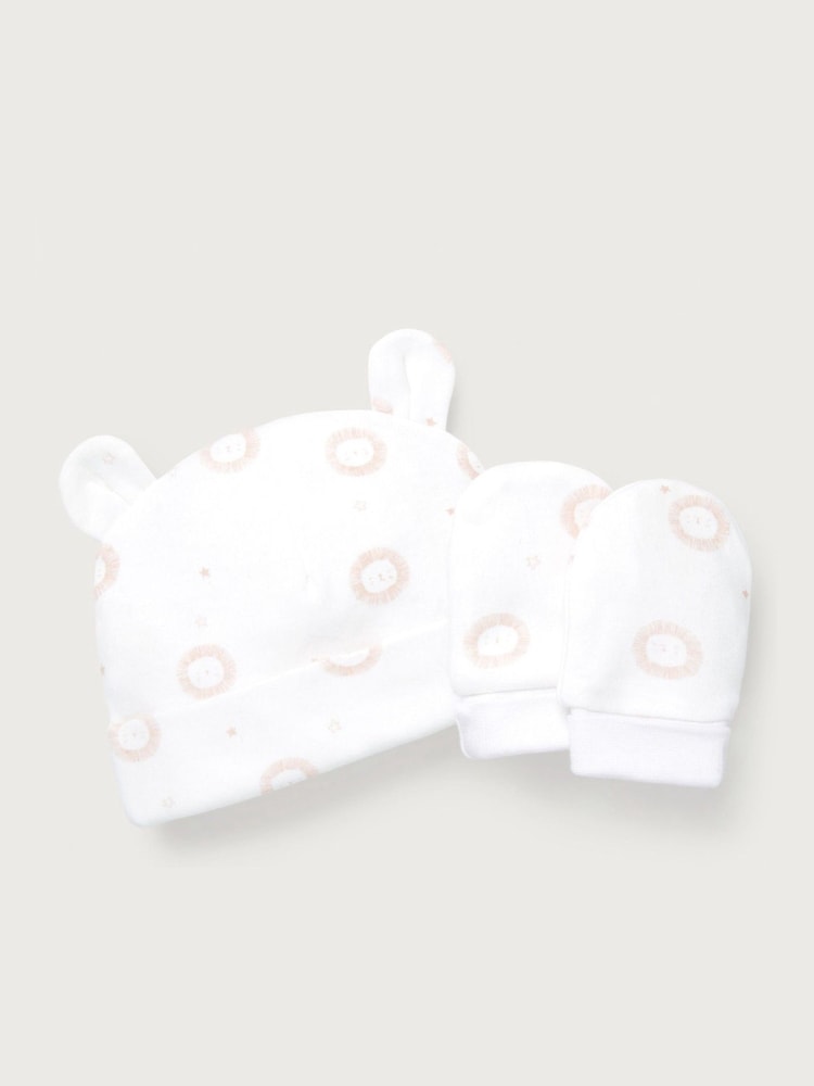 The White Company Pink Lion Hat & Mitt Set - Image 1 of 2