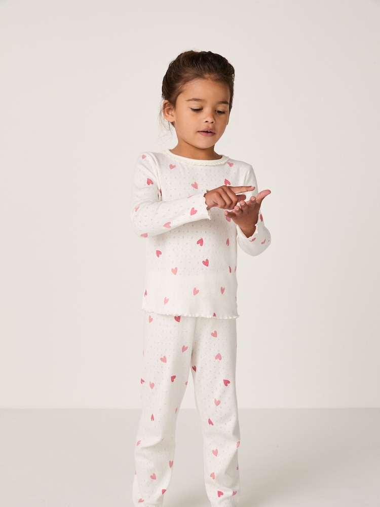 The White Company Pink Pointelle Frill Neckline Heart Regular Fit Pyjamas - Image 1 of 5 The White Company Pink Pointelle Frill Neckline Heart Regular Fit Pyjamas - Image 1 of 5