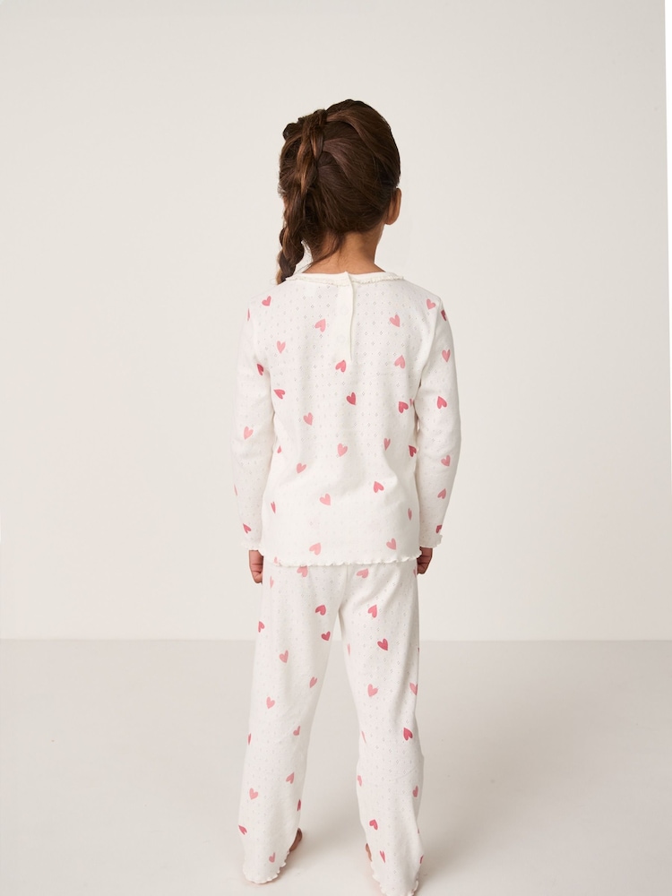 The White Company Pink Pointelle Frill Neckline Heart Regular Fit Pyjamas - Image 2 of 5 The White Company Pink Pointelle Frill Neckline Heart Regular Fit Pyjamas - Image 2 of 5