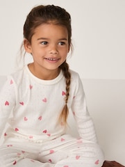 The White Company Pink Pointelle Frill Neckline Heart Regular Fit Pyjamas - Image 3 of 5