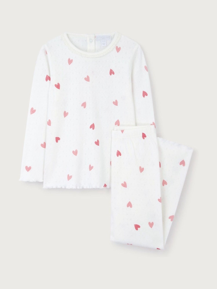 The White Company Pink Pointelle Frill Neckline Heart Regular Fit Pyjamas - Image 5 of 5 The White Company Pink Pointelle Frill Neckline Heart Regular Fit Pyjamas - Image 5 of 5