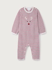 The White Company Red Organic Cotton Blend Jingles Stripe Knitted Romper - Image 1 of 1