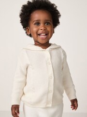The White Company Cotton Blend Bear Hooded White Cardigan - Image 1 of 4