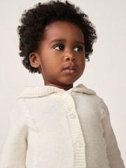 The White Company Cotton Blend Bear Hooded White Cardigan - Image 2 of 4