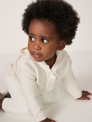 The White Company Cotton Blend Bear Hooded White Cardigan - Image 3 of 4
