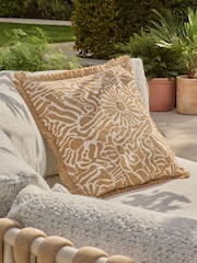 Ochre Yellow 50 x 50cm Indoor Outdoor Embroidered Floral Cushion - Image 1 of 4