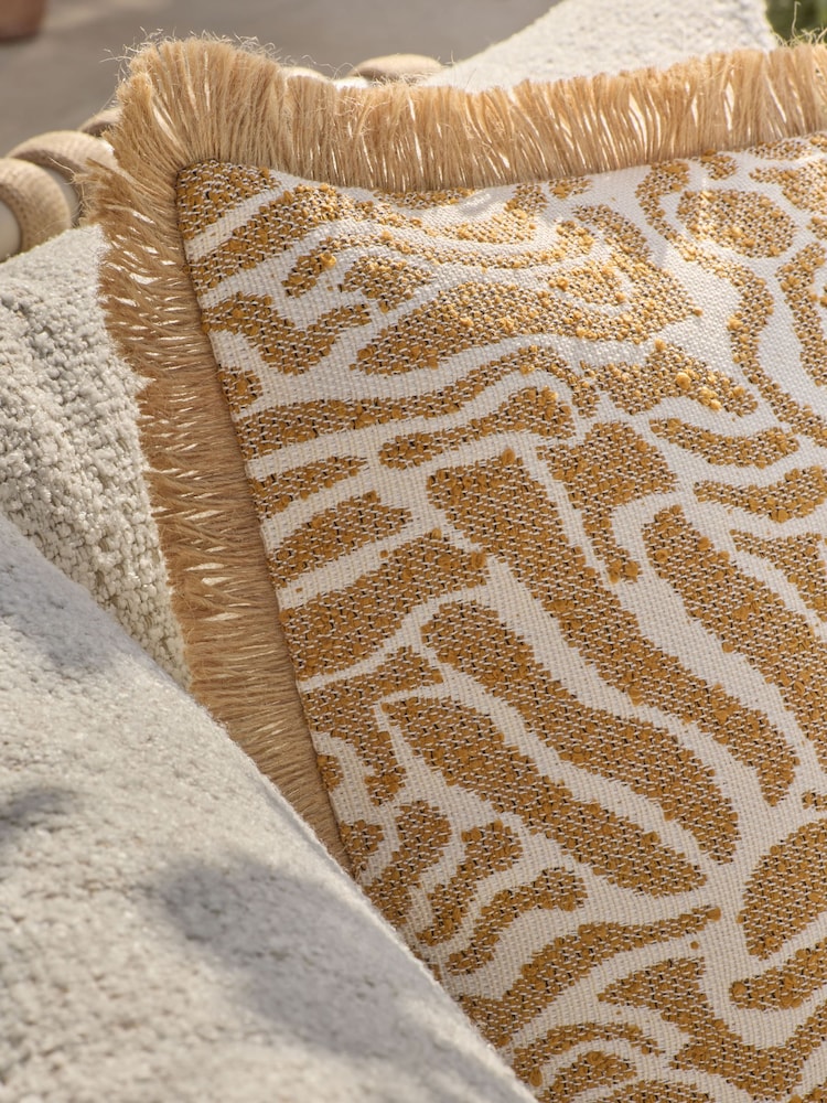 Ochre Yellow 50 x 50cm Indoor Outdoor Embroidered Floral Cushion - Image 2 of 4