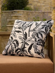 Black/White 50 x 50cm Indoor Outdoor Jacquard Palm Tree Cushion - Image 1 of 4