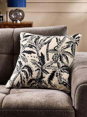 Black/White 50 x 50cm Indoor Outdoor Jacquard Palm Tree Cushion - Image 2 of 4