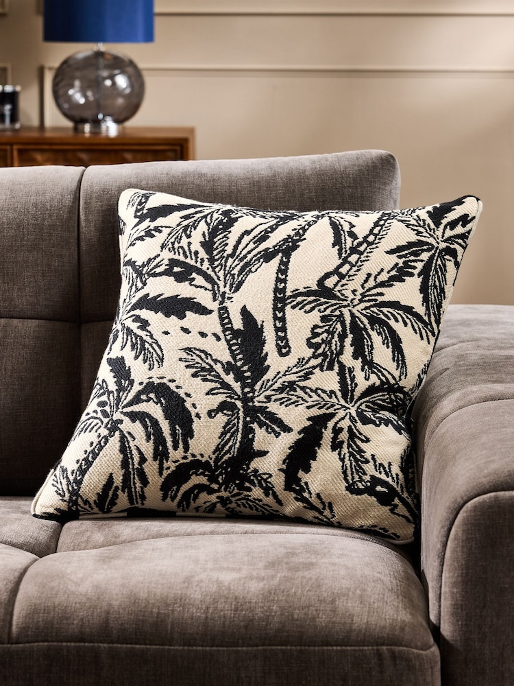 Black/White 50 x 50cm Indoor Outdoor Jacquard Palm Tree Cushion - Image 2 of 4