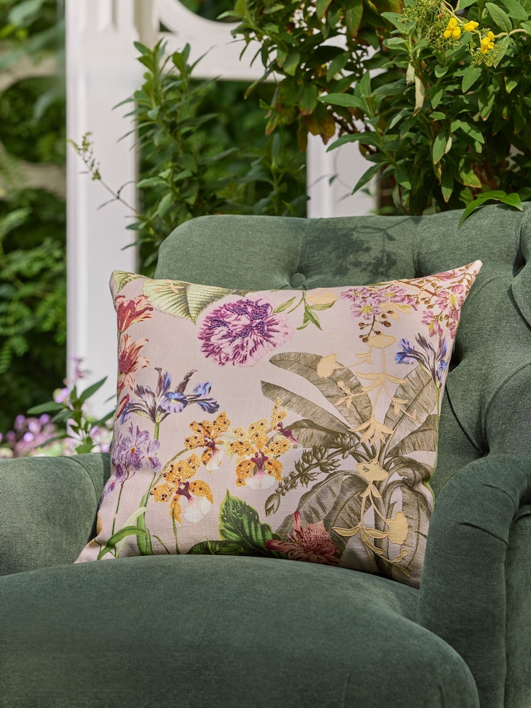 Pink 50 x 50cm Kew Gardens Embellished Floral Cushion - Image 1 of 6