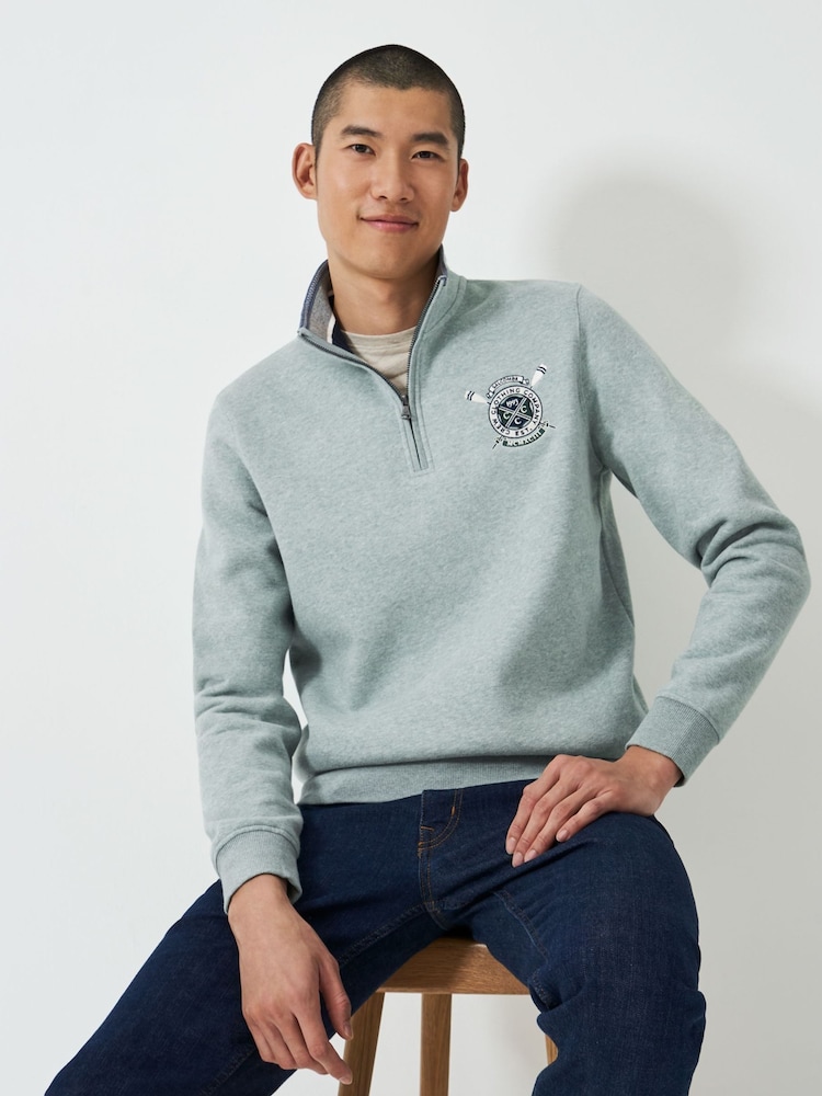 Crew Clothing Green Salcombe Crest Half-Zip Sweatshirt - Image 1 of 5