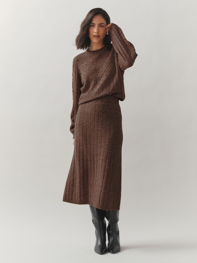 Laura Ashley Brown Bobble Stitch Knitted Jumper - Image 1 of 4