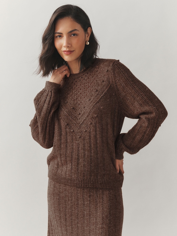 Laura Ashley Brown Bobble Stitch Knitted Jumper - Image 2 of 4