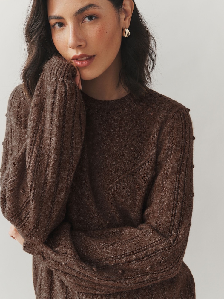 Laura Ashley Brown Bobble Stitch Knitted Jumper - Image 4 of 4