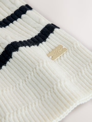 Laura Ashley Ecru/Navy Henley Collar Striped Ribbed Cotton Polo Shirt - Image 8 of 8