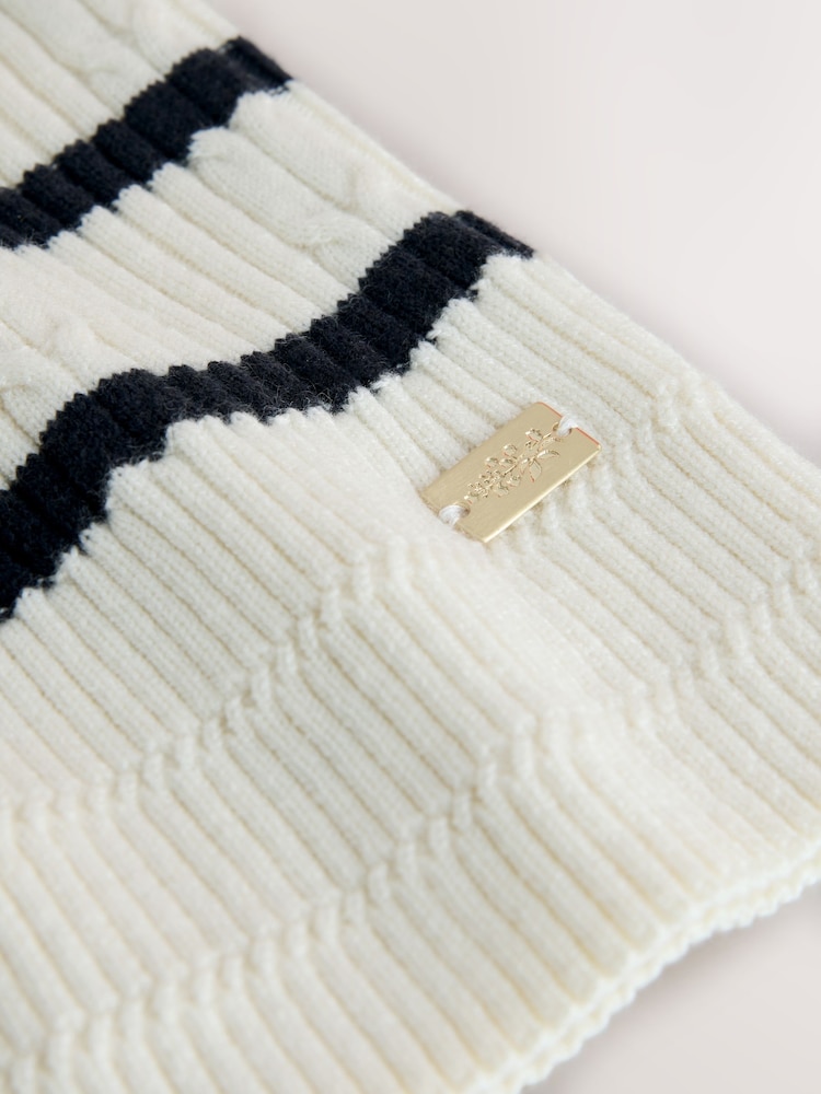 Laura Ashley Ecru/Navy Henley Collar Striped Ribbed Cotton Polo Shirt - Image 8 of 8 Laura Ashley Ecru/Navy Henley Collar Striped Ribbed Cotton Polo Shirt - Image 8 of 8