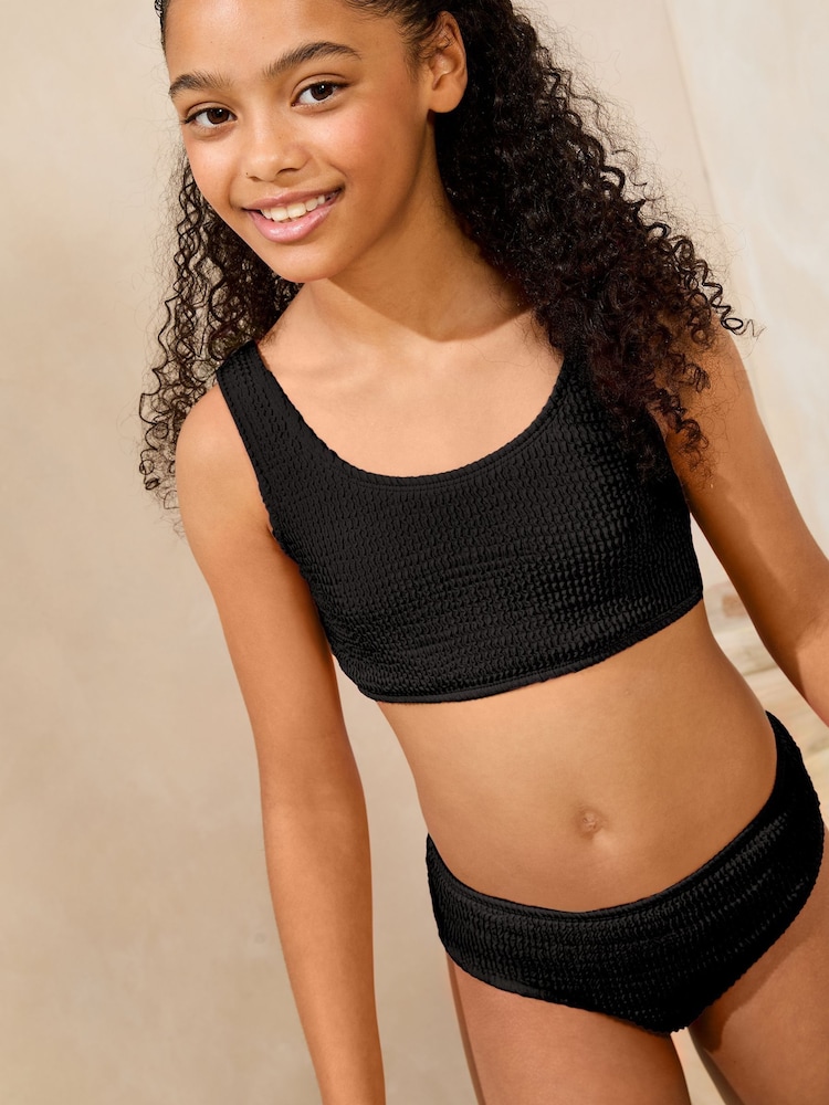 Lipsy Black Scoop Neck Textured Bikini (5-16yrs) - Image 1 of 4 Lipsy Black Scoop Neck Textured Bikini (5-16yrs) - Image 1 of 4
