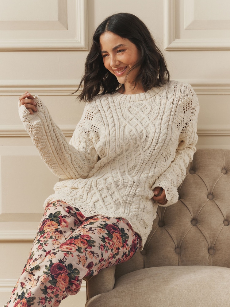 Laura Ashley Cream Chunky Knitted Cable Long Sleeve Jumper - Image 2 of 4