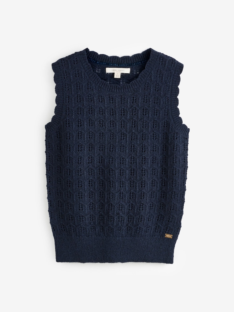 Laura Ashley Navy Pointelle Sleeveless Vests Twin Set With Wool - Image 1 of 3