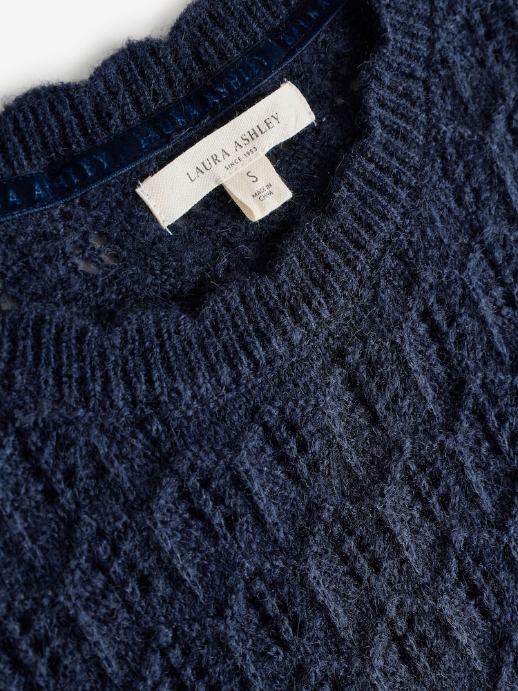 Laura Ashley Navy Pointelle Sleeveless Vests Twin Set With Wool - Image 2 of 3