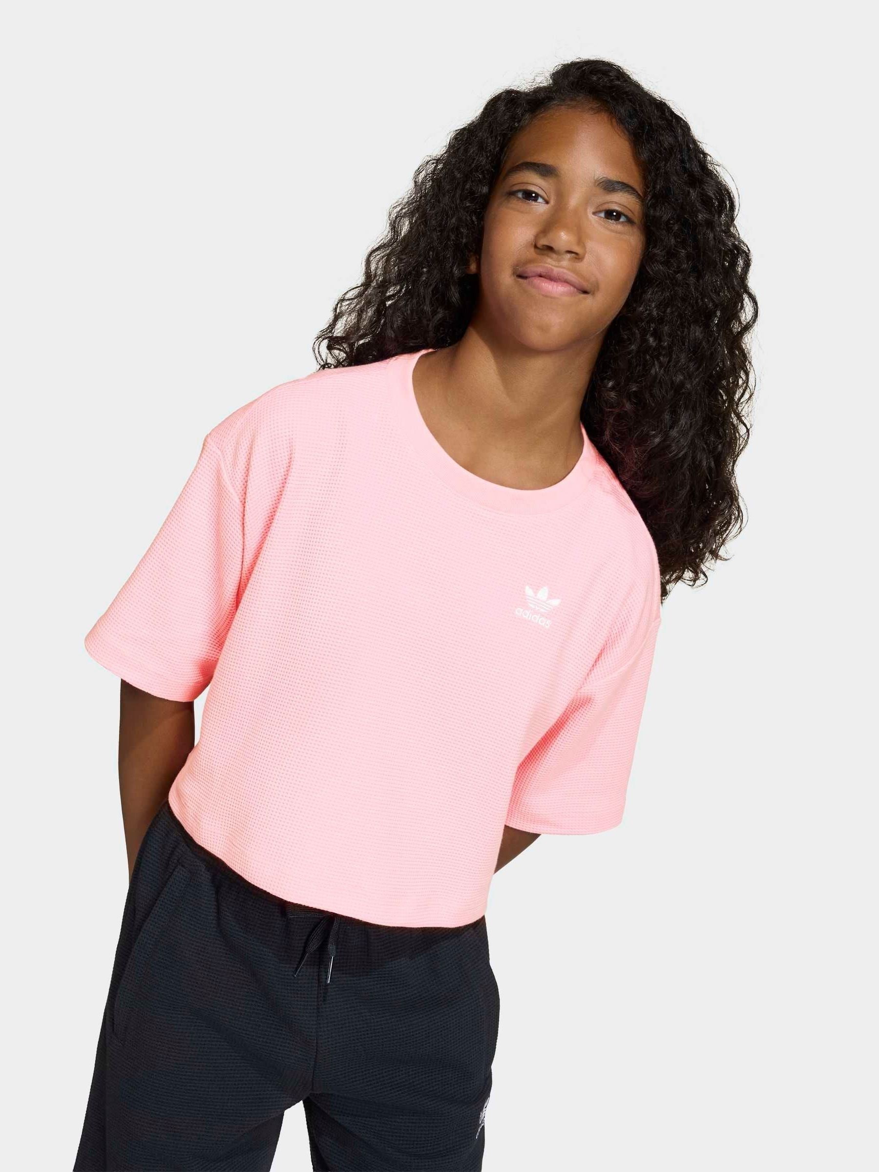 Buy adidas Originals Pink Cropped Waffle T-Shirt from the Next UK