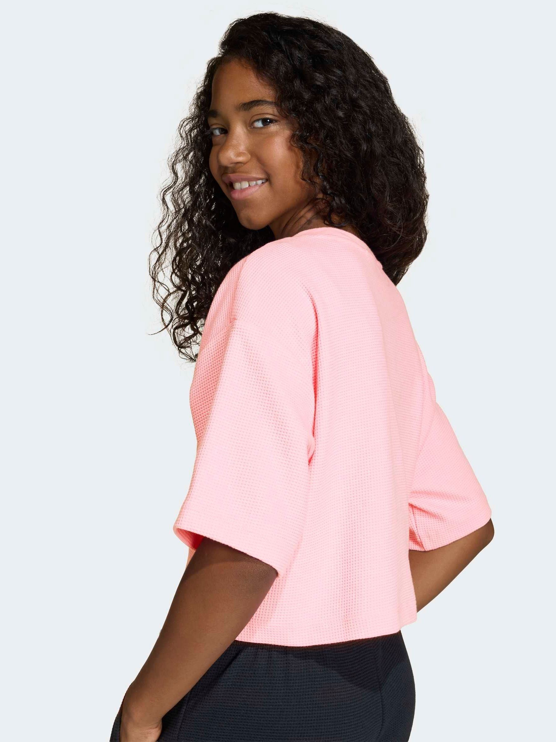 Buy adidas Originals Pink Cropped Waffle T-Shirt from the Next UK