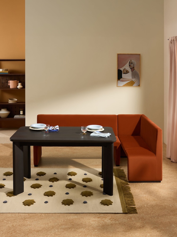 MADE.COM Rust Red Velvet Tova Right Hand Corner Dining Table and Bench Set - Image 1 of 7