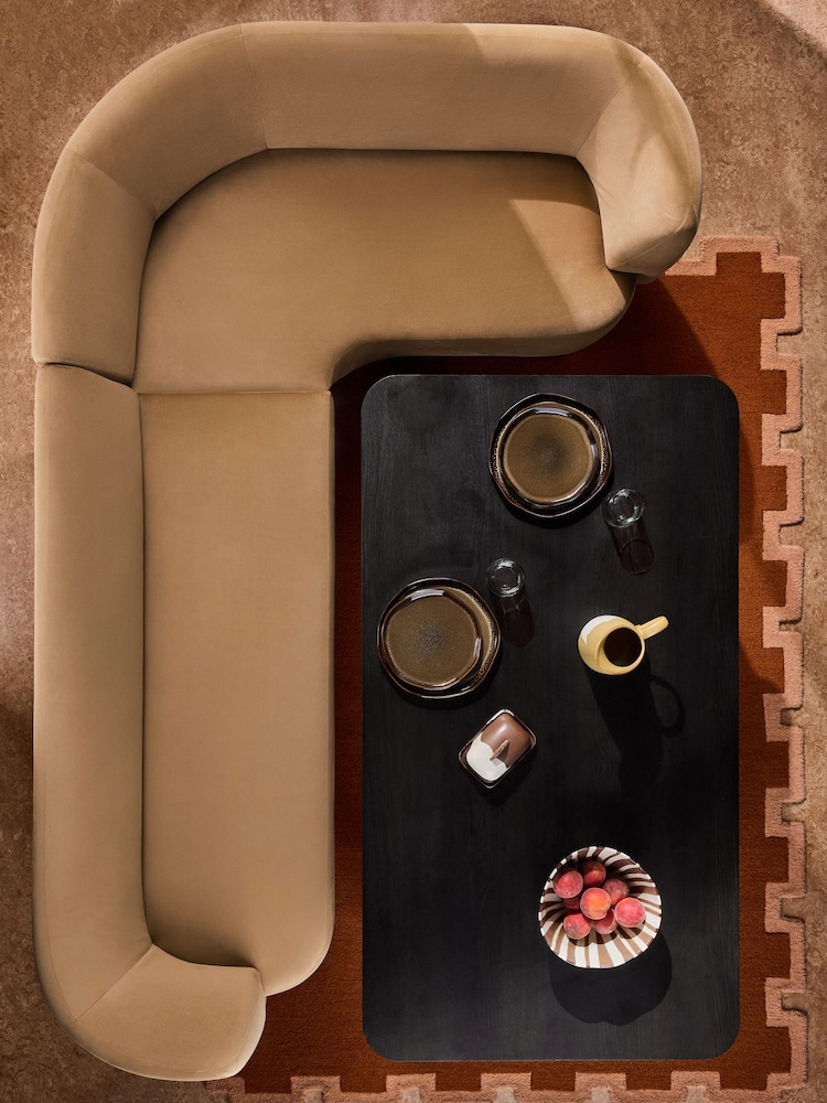 MADE.COM Caramel Brown Velvet Novara Right Hand Corner Dining Table and Bench Set - Image 1 of 8