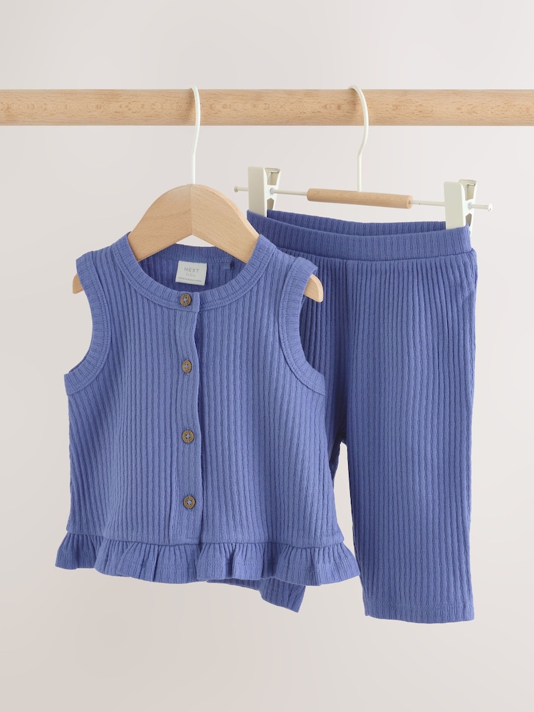 Blau - Geripptes Baby-Oberteil und Hose mit weitem Bein, 2 -teiliges Set (0Monate bis2Jahre) - Bild 1 von 11