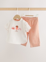 Ecru - Short Sleeve Baby Tops and Wide Leg Leggings Set 2 Piece (0mths-2yrs) - Imaginea 1 din 10