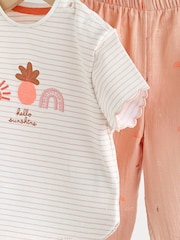 Ecru - Short Sleeve Baby Tops and Wide Leg Leggings Set 2 Piece (0mths-2yrs) - Imaginea 7 din 10