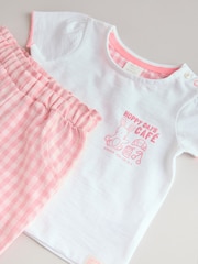 White Pink Bunny - Short Sleeve Baby Tops and Wide Leg Leggings Set 2 Piece (0mths-2yrs) - Imaginea 10 din 12