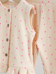 Pink Flower Rib Baby Top And Wide Leg Trousers Set 2 Piece (0mths-2yrs) - Image 7 of 10