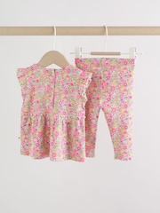 Pink Flower Rib Top and Leggings Baby Set 2 Piece (0mths-2yrs) - Image 2 of 14